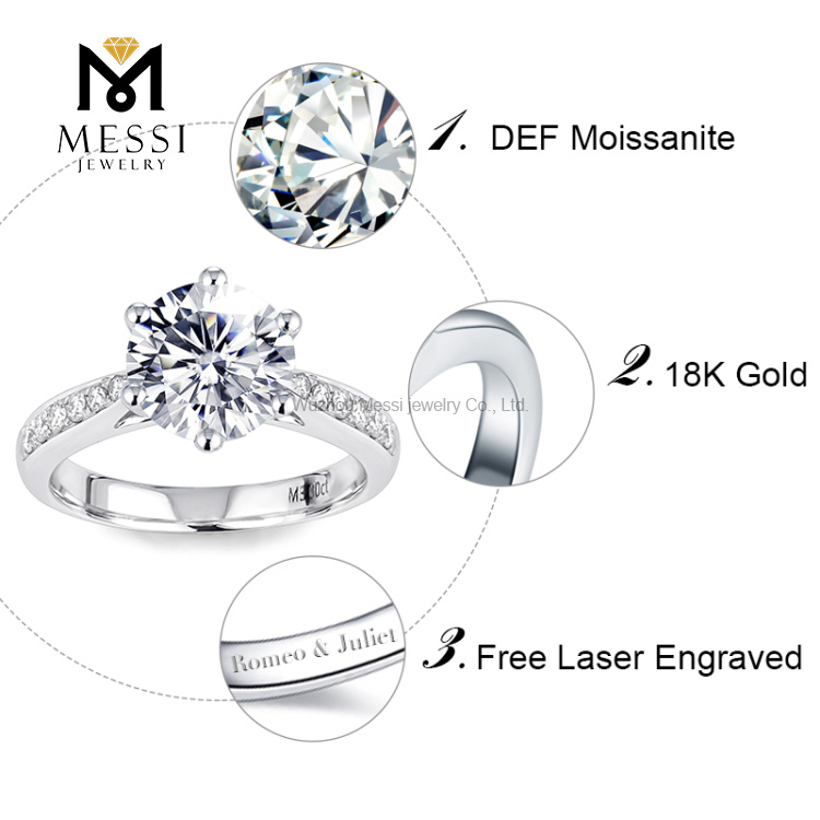 Anello da sposa in oro bianco moissanite 3 carati da donna