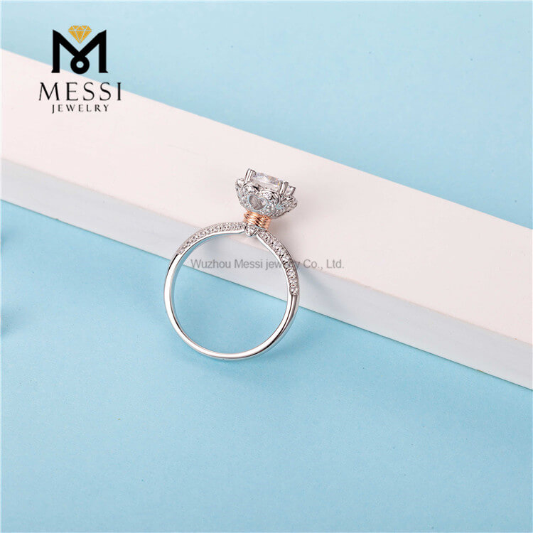 DEF VVS Anello in argento sterling 925 placcato oro 18k con pietra moissanite da 1 ct