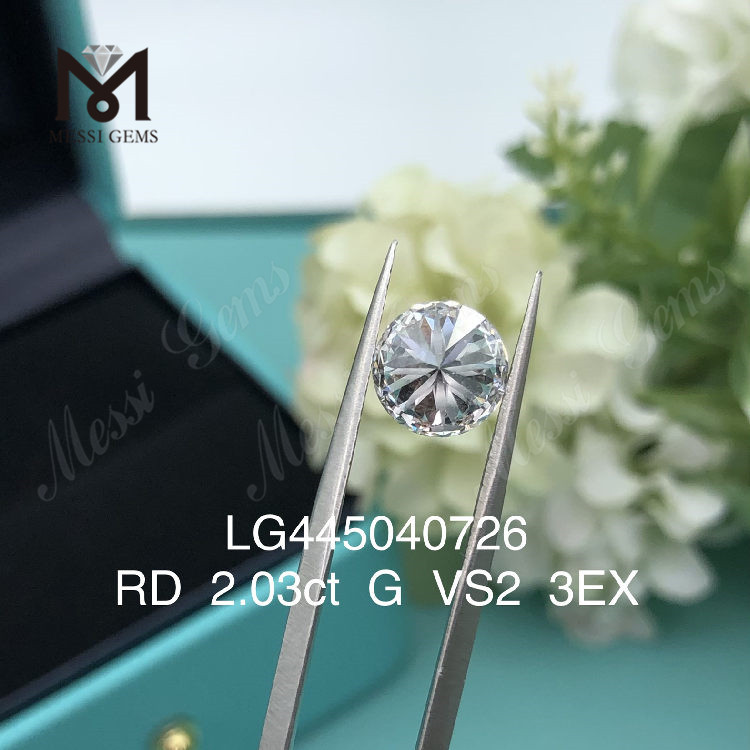 2,03 carati G VS2 EX Cut Diamanti rotondi coltivati ​​in laboratorio