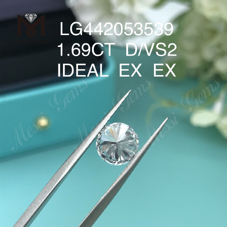 1,69 carati D VS2 Round IDEAL EX EX diamanti artificiali sciolti