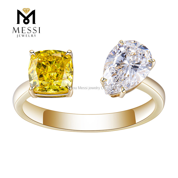Anello in oro 18 carati anello alla moda anello con diamanti da laboratorio giallo e bianco da donna