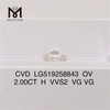 Diamante sintetico HPHT vvs ovale H colore 2,00 ct VG VG