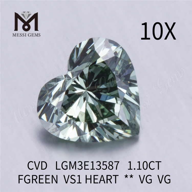 1.10CT FGREEN VS1 HEART VG VG produttore di diamanti coltivati ​​in laboratorio CVD LGM3E13587