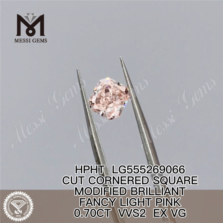 0.70CT HPHT SQUARE FANCY LIGHT PINK VVS2 EX VG diamante coltivato in laboratorio LG555269066 