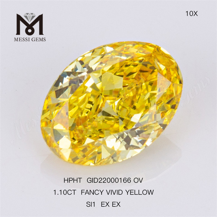 1.10CT FANCY VIVID SI1 EX EX OV diamante giallo creato in laboratorio HPHT GID22000166