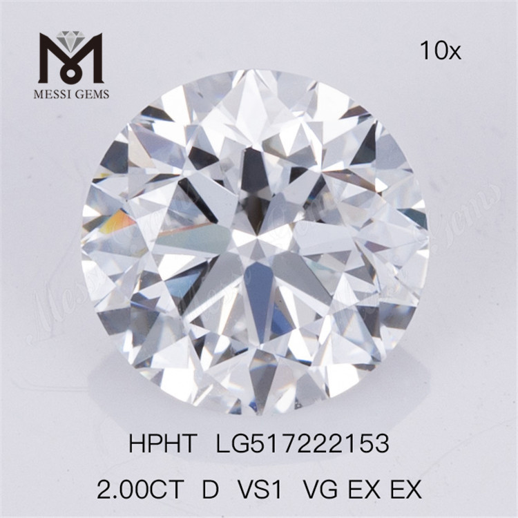2.00CT D VS1 VG EX EX diamante coltivato in laboratorio HPHT Diamante rotondo da laboratorio 