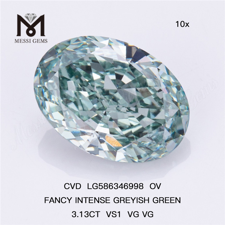 Diamante Verde Fantasia Ovale Da 3 Ct OV FANCY VERDE GRIGIASTRO INTENSO CVD LG586346998 