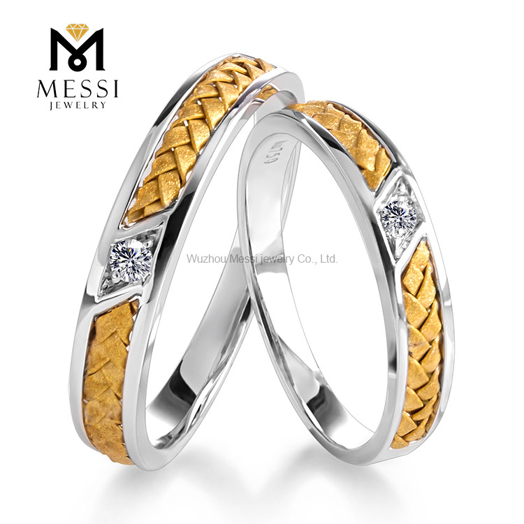 Coppia di anelli in oro giallo con diamanti in oro bianco 18 carati oro 