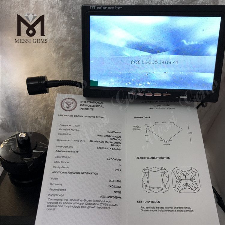 CUSCINO VVS2 da 3,47 CT Diamanti certificati IGI VVS svela lo scintillio della qualità VVS丨Messigems LG605348974 
