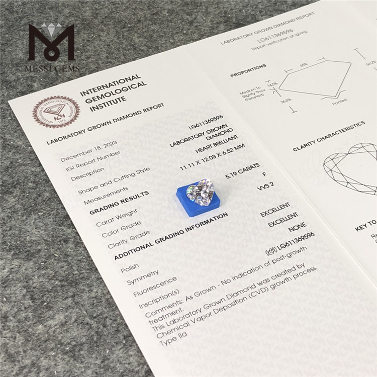 5.19CT F HS VVS2 CVD miglior prezzo sui diamanti coltivati ​​in laboratorio LG611369596丨Messigems