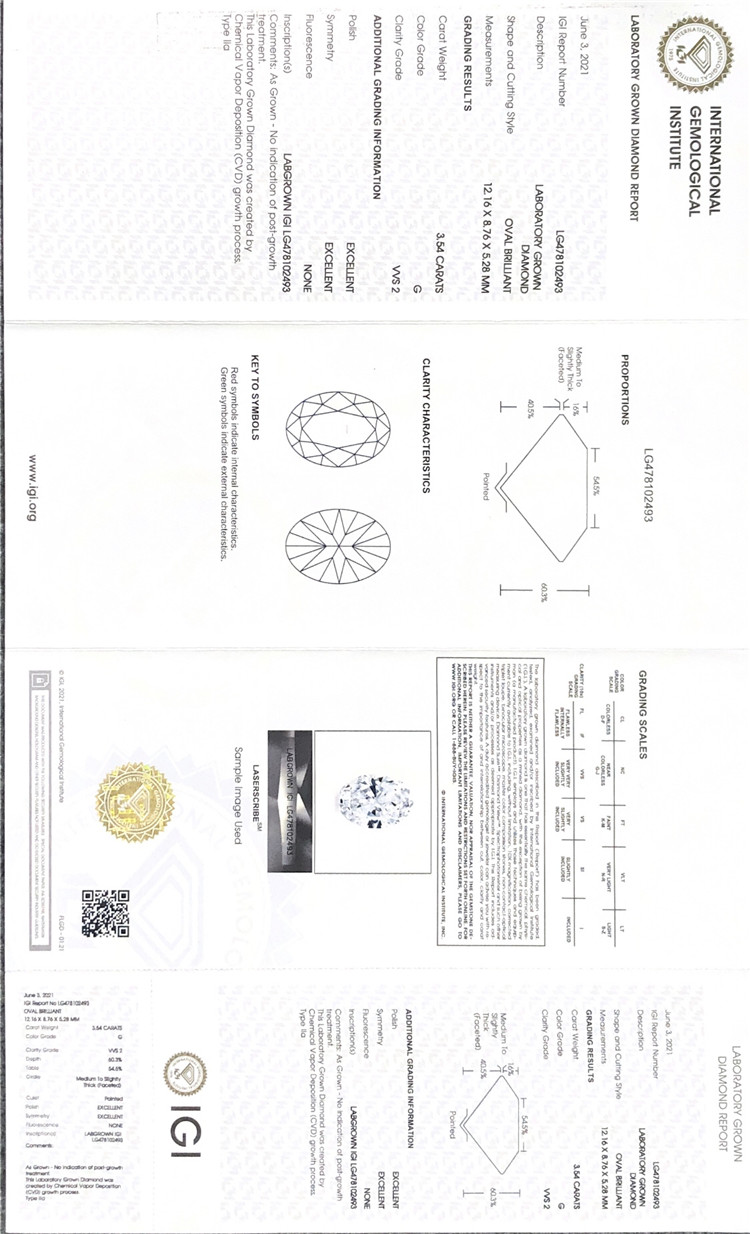 Diamante coltivato in laboratorio certificato IGI