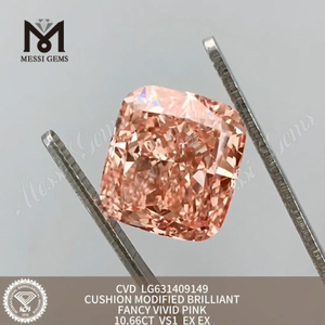 Diamante coltivato in laboratorio da 10,66 ct vs1 Fancy vivid pink Cushion Diamante brillante CVD modificato丨Messigems LG631409149