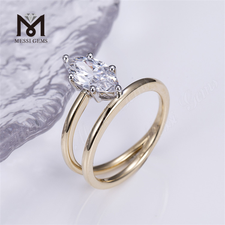 anello di fidanzamento gioielli personalizzati Anello in oro 14 carati con diamanti a taglio marquise di grandi carati