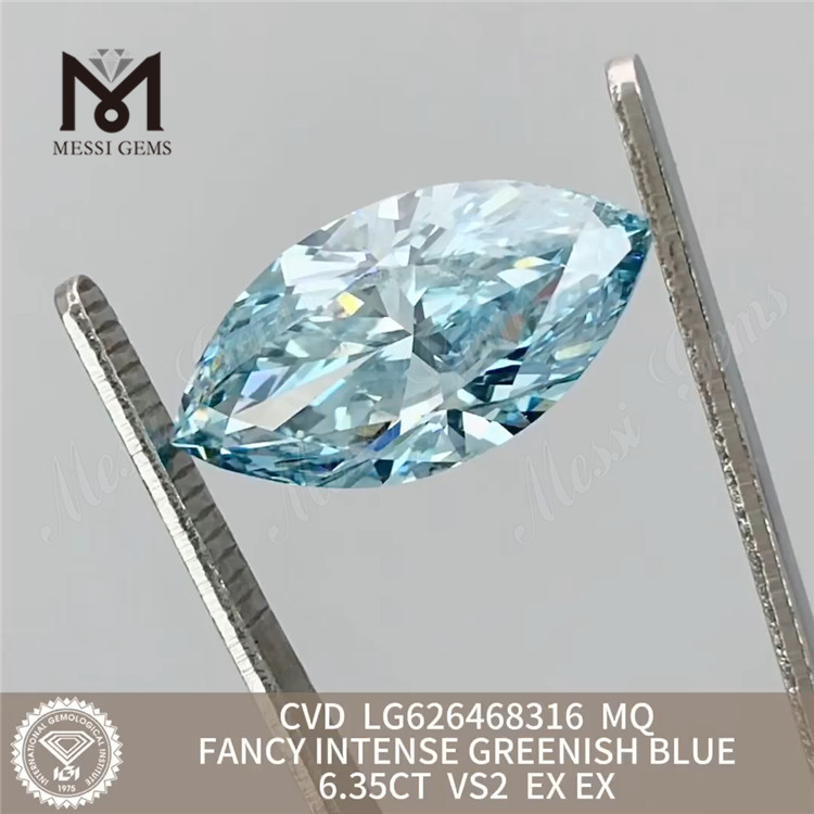 Diamanti blu coltivati ​​FANCY INTENSE VERDASTRO da 6,35 CT MQ CVD LG626468316丨Messigems
