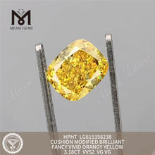 3,18 CT VVS2 Cuscino fantasia vivido arangy giallo sciolto diamante coltivato LG615358238