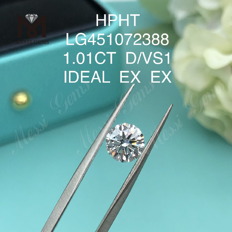 1,01 ct D VS1 Rotondo IDEL Cut Grade diamante coltivato in laboratorio HPHT