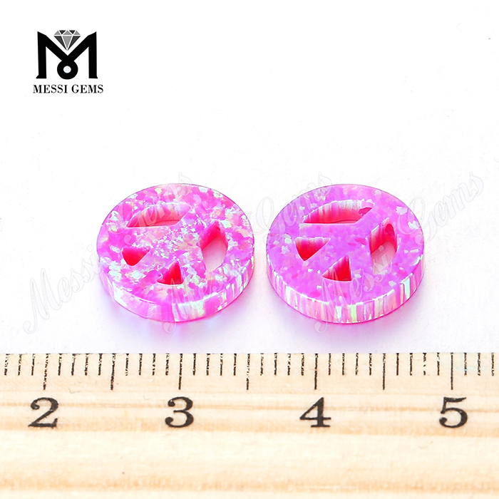 opale sintetico rosa a forma di pace, opale creato in laboratorio, pietra preziosa opale
