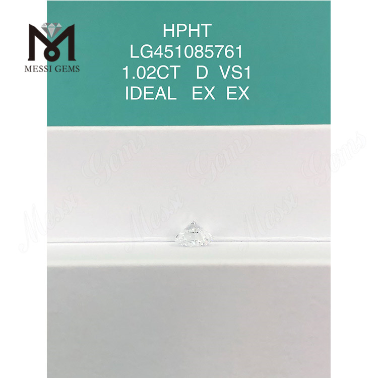 Diamante coltivato in laboratorio HPHT 1,02 ct D VS1 RD IDEAL Grado di taglio