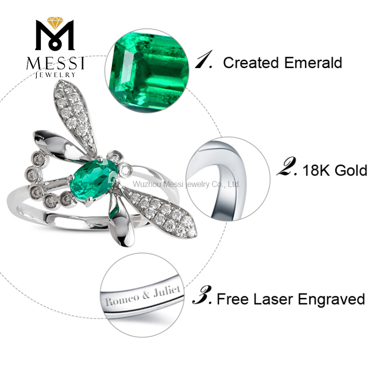 Anello smeraldo di moda con gioielli in oro reale 14k 18k per donna