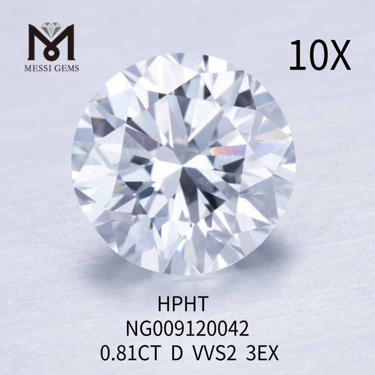 0.81CT D diamante rotondo bianco VVS2 3EX coltivato in laboratorio