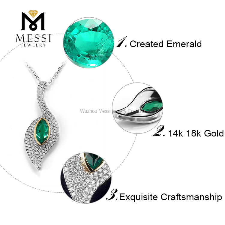 Commercio all\'ingrosso della collana di modo della pietra preziosa dello smeraldo di 14k 18k dell\'oro bianco 0.8ct MQ