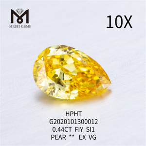 Diamante giallo sintetico taglio a goccia da 0,44 ct FVY SI1 EX
