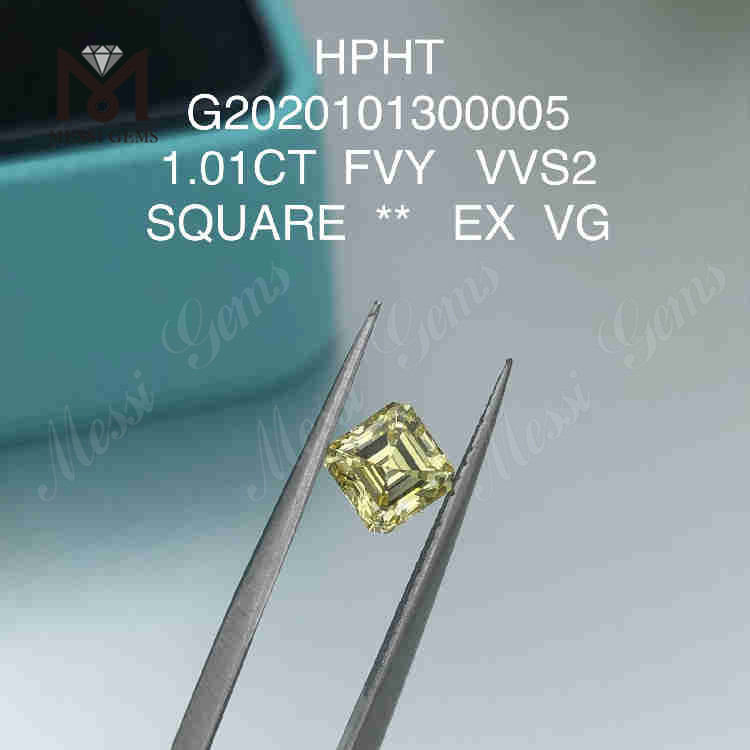 Diamante sciolto quadrato da 1,01 ct FVY coltivato in laboratorio EX VG