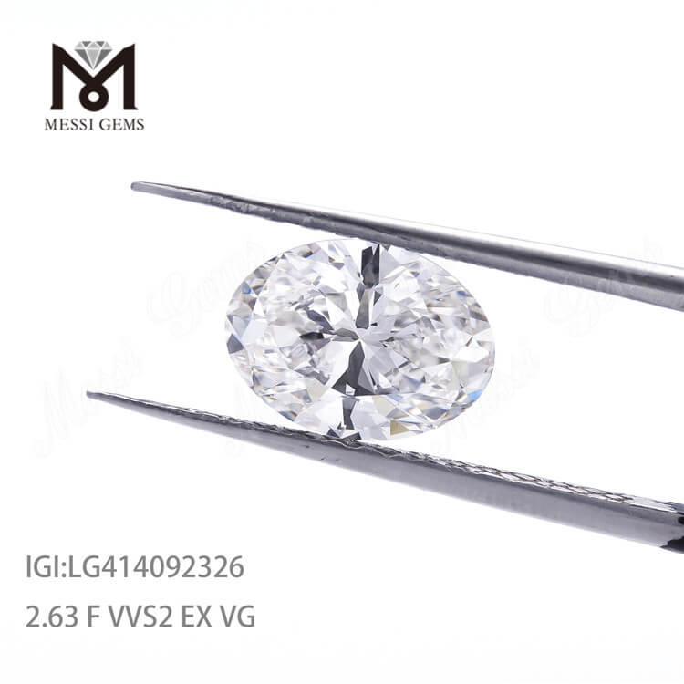 Diamante cvd OVAL da 2,63 ct VVS2 F EX coltivato in laboratorio in vendita