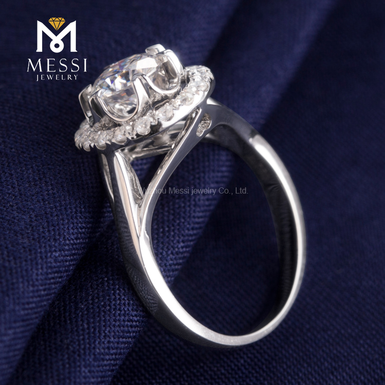 1 carati VVS DEF diamante bianco fiore 14k 18k anello di fidanzamento in oro bianco con diamanti da laboratorio