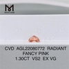 Diamante CVD ROSA FANTASIA RADIANTE VS2 EX VG da 1,30 ct 