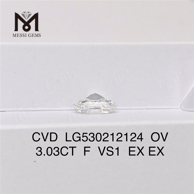 3.03ct F VS1 OVAL CVD Certificato IGI diamante creato in laboratorio 
