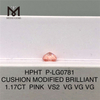 1.17CT CUSHION ROSA VS2 3VG HPHT diamante coltivato in laboratorio P-LG0781 