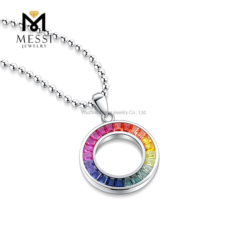 Gioielli di moda Collana con diamanti coltivati ​​in laboratorio con cerchio vuoto arcobaleno per donna