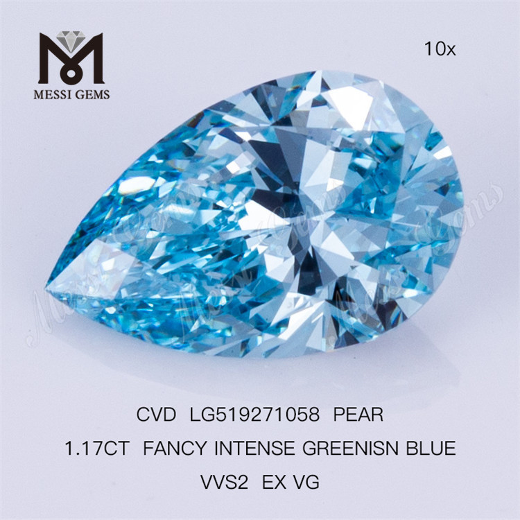 1.17CT FANCY INTENSE GREENISN BLUE VVS2 EX VG PERA diamante coltivato in laboratorio CVD LG519271058