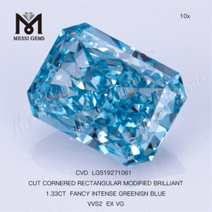 1.33CT FANCY INTENSE GREENISN BLUE VVS2 EX VG RECTANGULAR diamante coltivato in laboratorio CVD LG519271061 