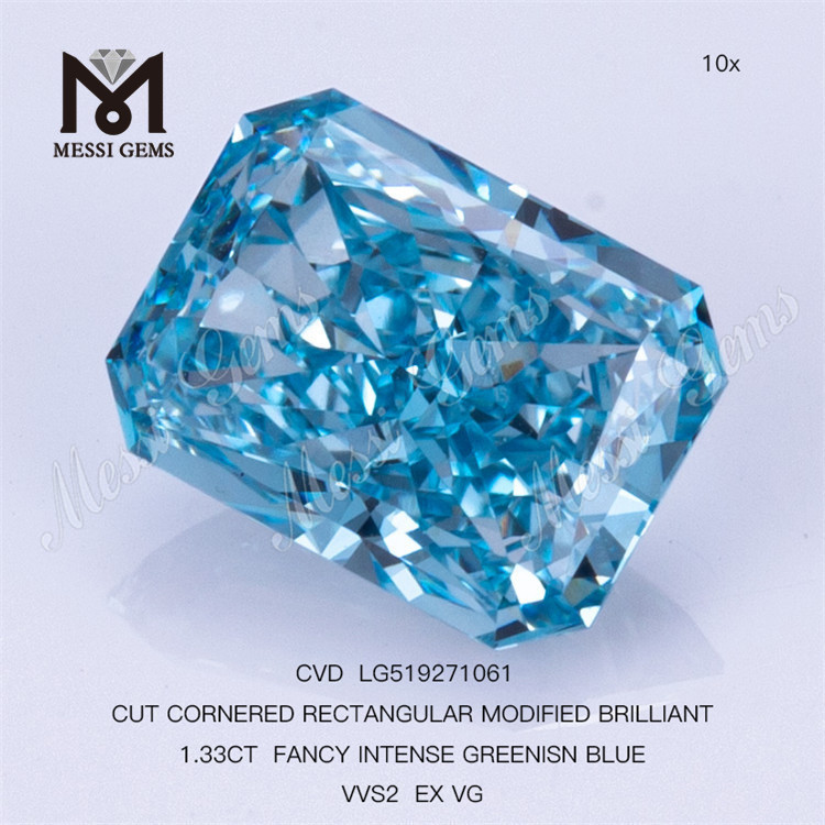 1.33CT FANCY INTENSE GREENISN BLUE VVS2 EX VG RECTANGULAR diamante coltivato in laboratorio CVD LG519271061 