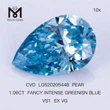 1.06CT PERA FANCY INTENSE GREENISN BLUE VS1 EX VG lab diamond CVD LG520205448