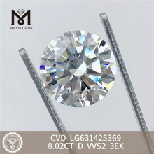 8.02CT bianco il diamante lab rotondo D VVS2 3EX IGI LG631425369丨Messigems 