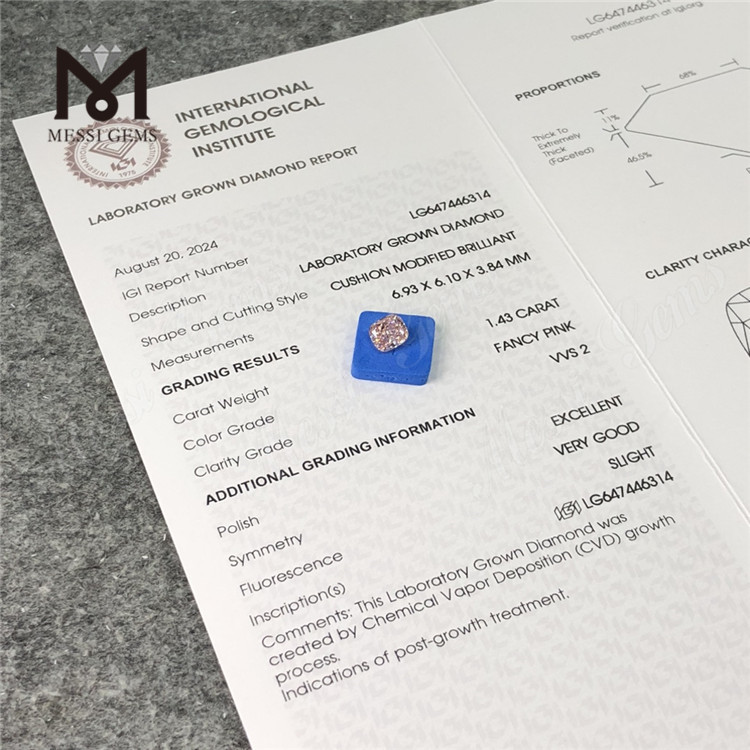 CUSCINO FANCY ROSA VVS2 da 1,43 CT con diamanti lavorati CVD LG647446314