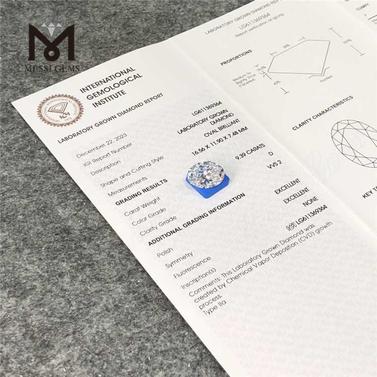 Diamanti creati in laboratorio da 9,39CT OV D VVS2 LG611369364丨Messigems