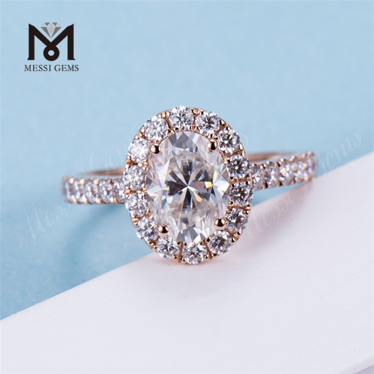 Moda anello di fidanzamento con diamante ovale stile alone in oro rosa 14 carati da 2 carati