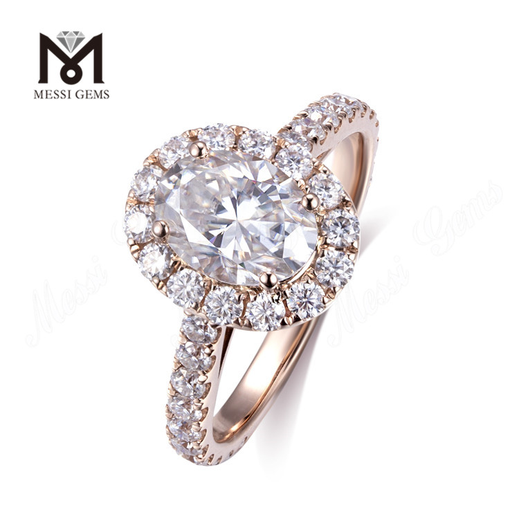 Moda anello di fidanzamento con diamante ovale stile alone in oro rosa 14 carati da 2 carati