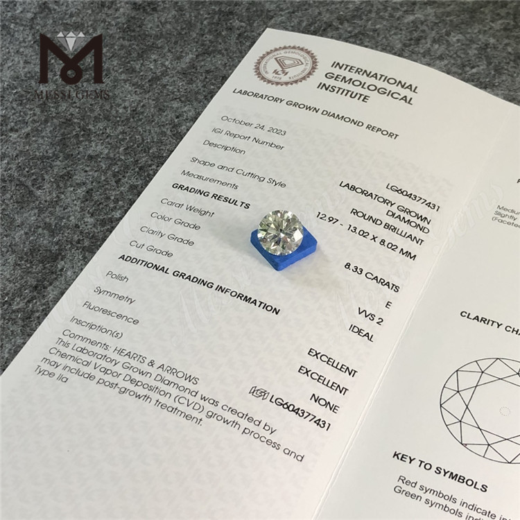 Diamante E VVS2 certificato igi da 8,33 ct per la creazione di anelli di fidanzamento personalizzati丨Messigems LG604377431