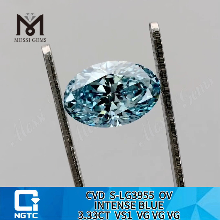 Diamante ovale da laboratorio VS1 BLU INTENSO da 3,33CT Purezza e perfezione丨Messigems CVD S-LG3955