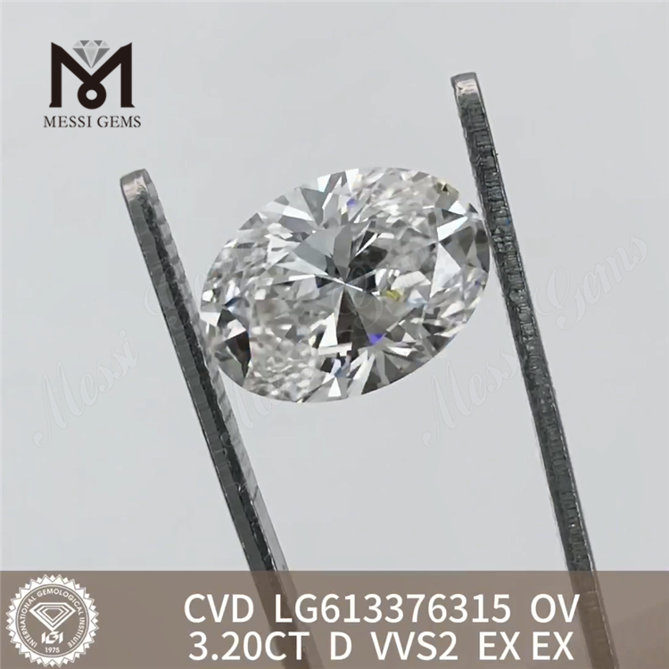 3.20CT D VVS2 CVD Diamante ovale creato in laboratorio da 3 ct LG613376315 di Messagems