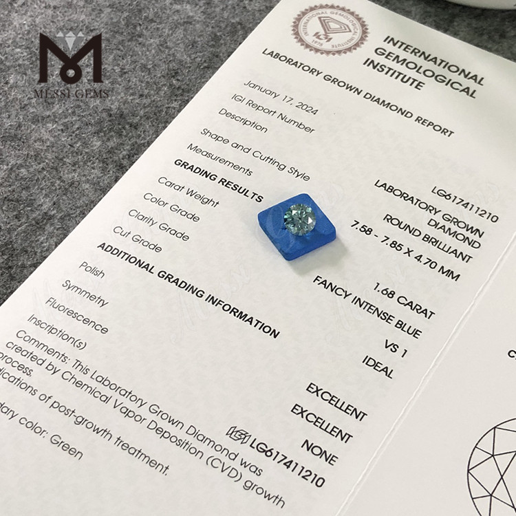 Diamanti creati in laboratorio da 1,68 CT VS1 FANCY INTENSE BLUE in vendita丨Messigems CVD LG617411210
