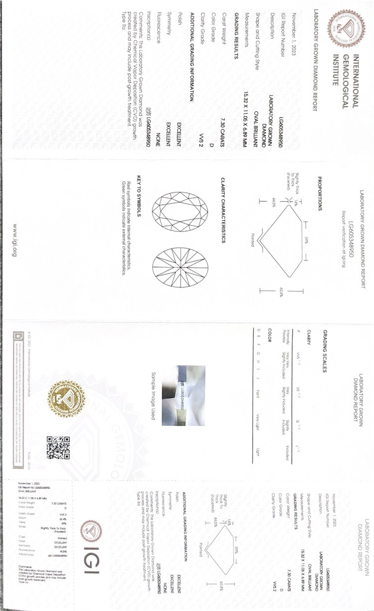 Diamante igi ovale da 7 ct coltivato in laboratorio