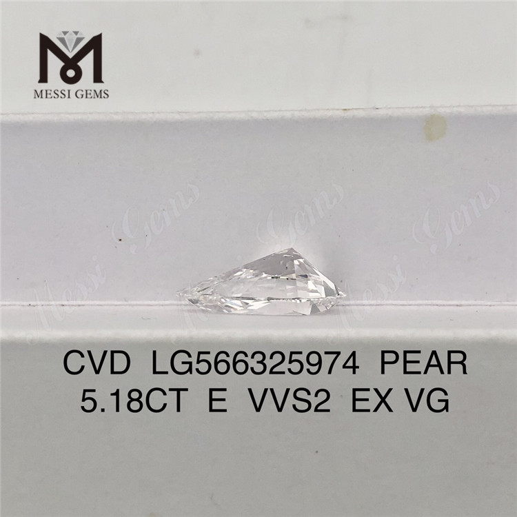 Diamante simulato taglio a pera da 5,18 CT E VVS2 EX VG CVD LG566325974丨Messigems 