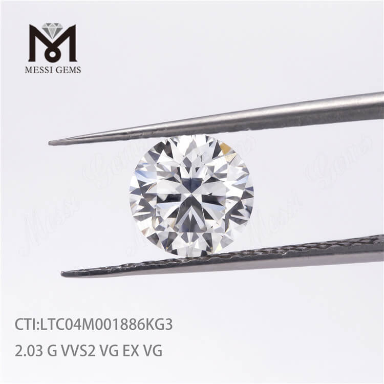 Prezzo sciolto Prezzo del diamante cvd sintetico da 2,03 ct Lab Grown Diamante rotondo HPHT G VVS2 VG