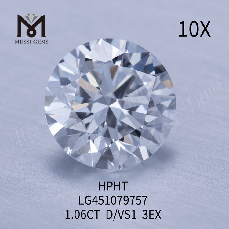 Diamanti da laboratorio da 1,06 ct HPHT D VS1 RD EX Cut Grade